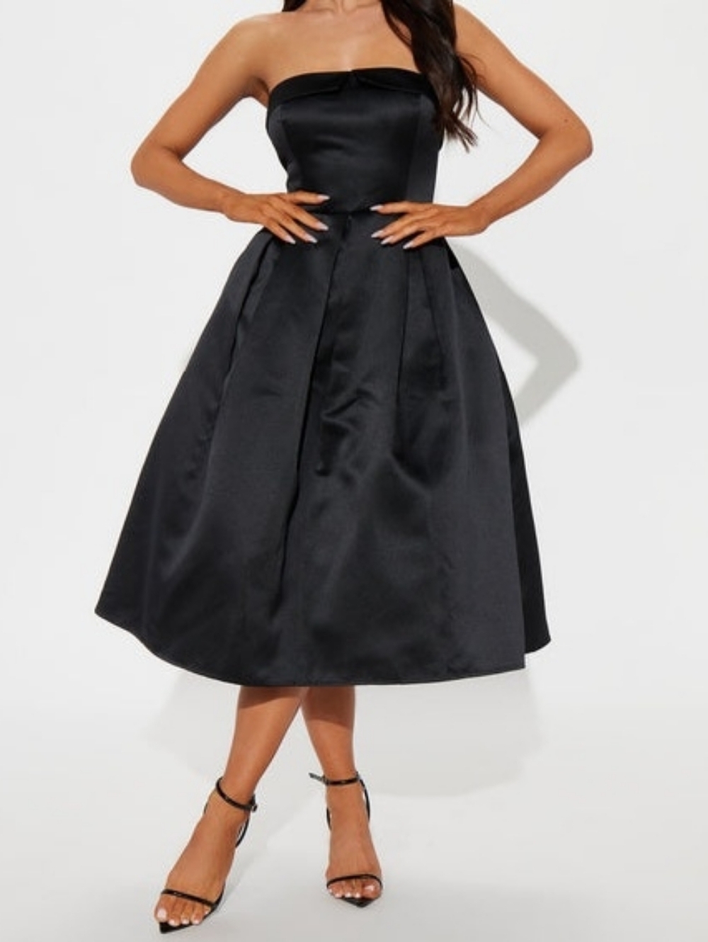 Fashion Nova Satin Strapless Midi Party Dress